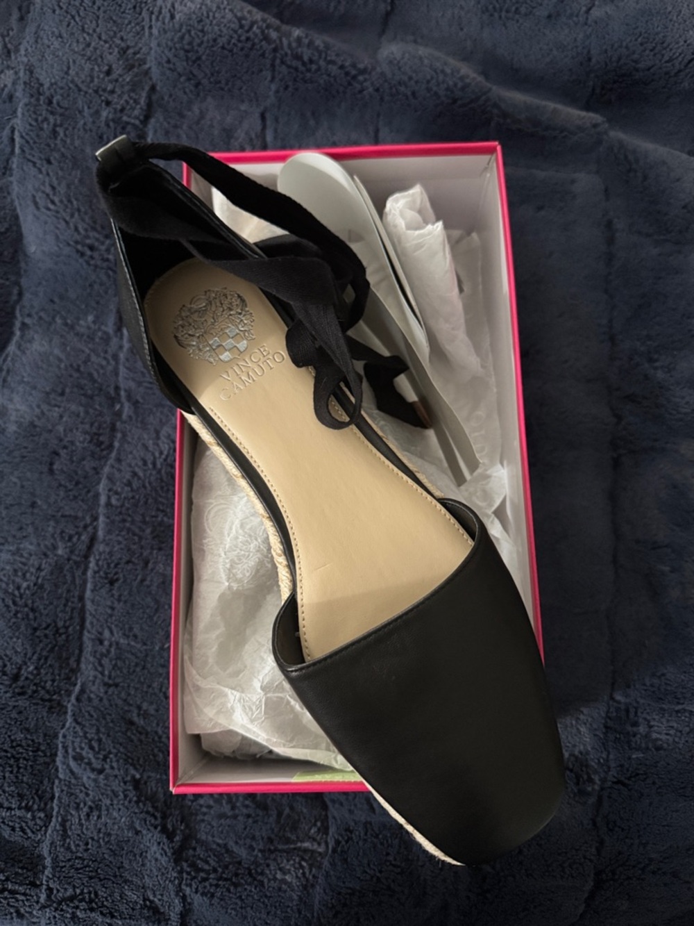 Vince Camuto Black Lace-Up Espadrille Flat